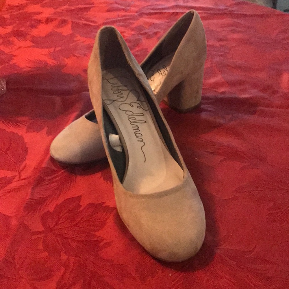 Libby Eldelman tan, block heeled shoes